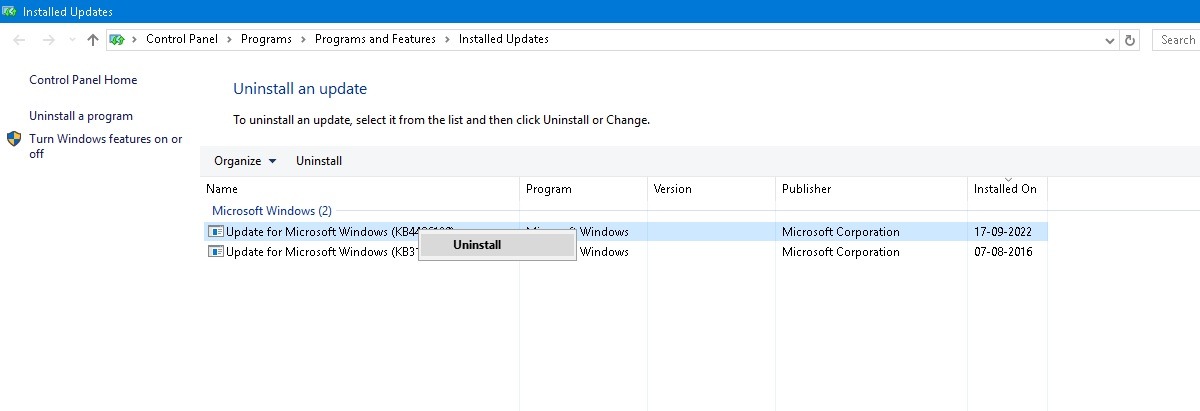 Dwelling windows 10 Modernize Inconveniences Uninstall Boosts Uninstall modernizes in Dwelling windows 10 from Manipulate Panel.