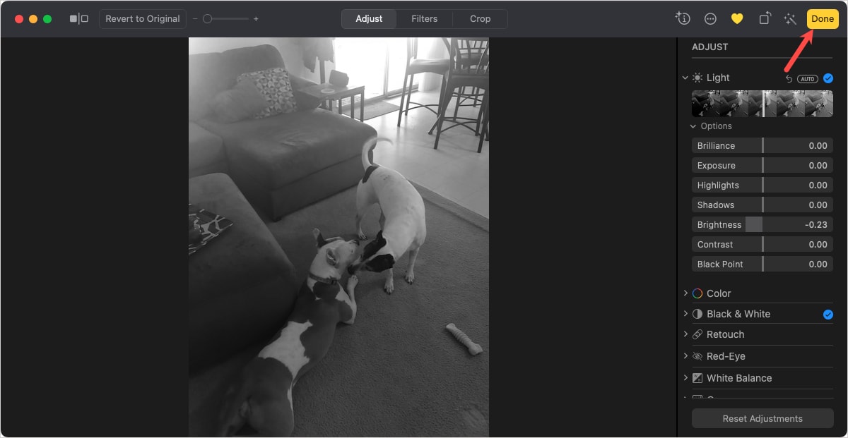 Done button in the Photos editor