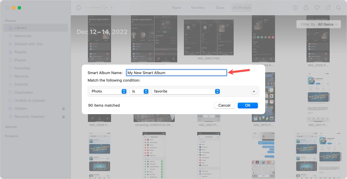 New Smart Album name box
