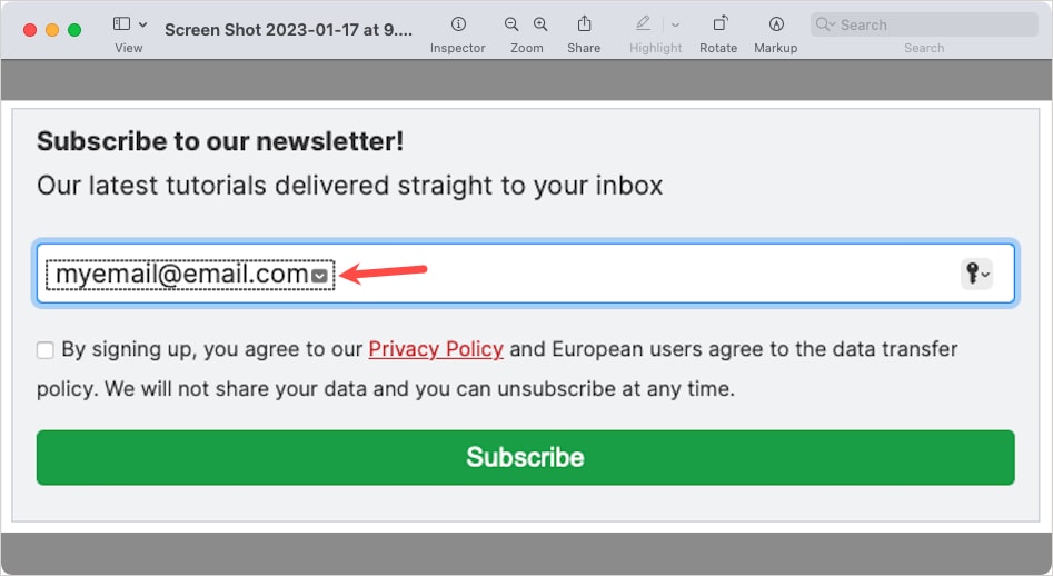 Drop-down arrow for text in an image in Preview on Mac