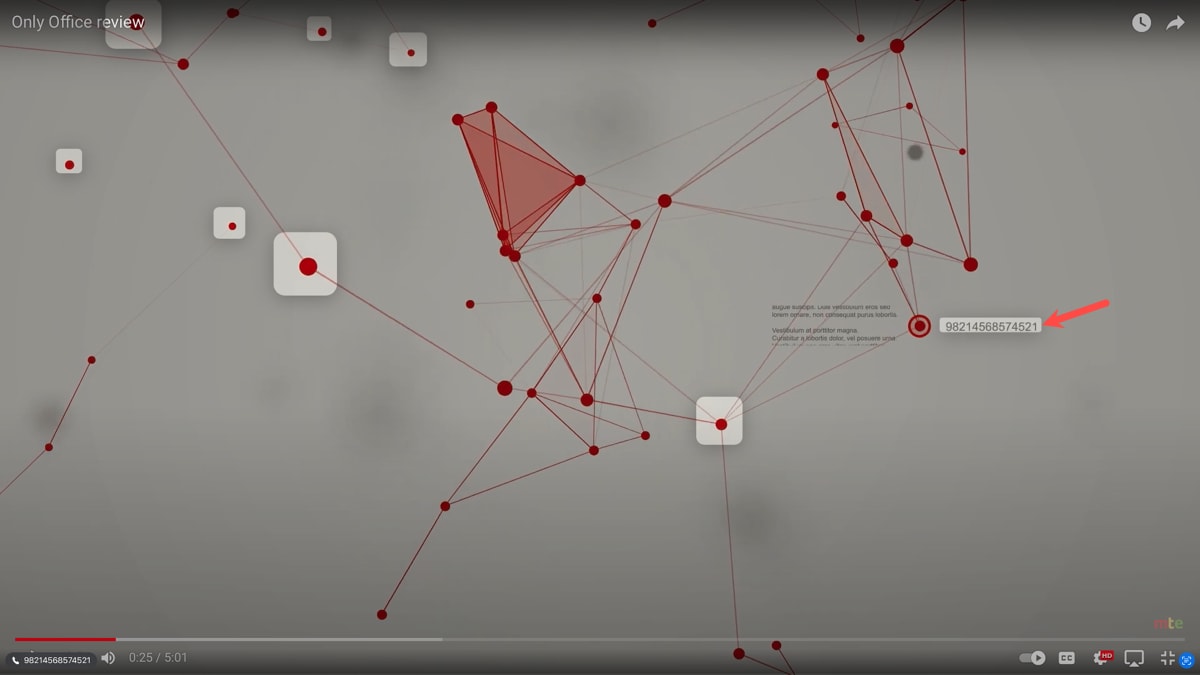 Selected text in a video