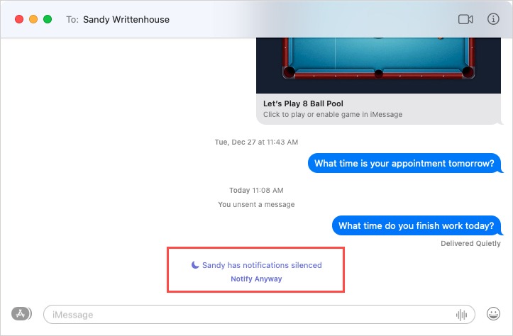 Focus notification in Messages on Mac