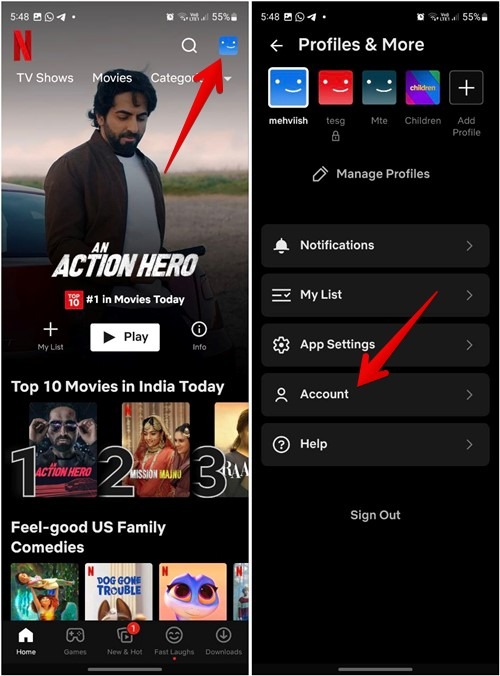 Netflix App Account Settings