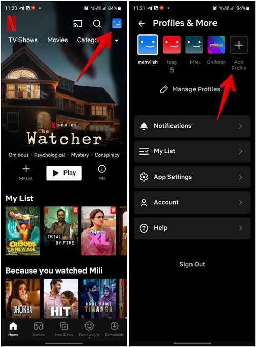 Netflix Mobile Profile Add New