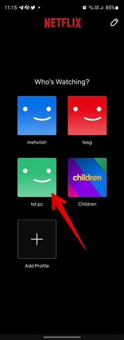 Netflix Mobile Switch Profile Main Screen