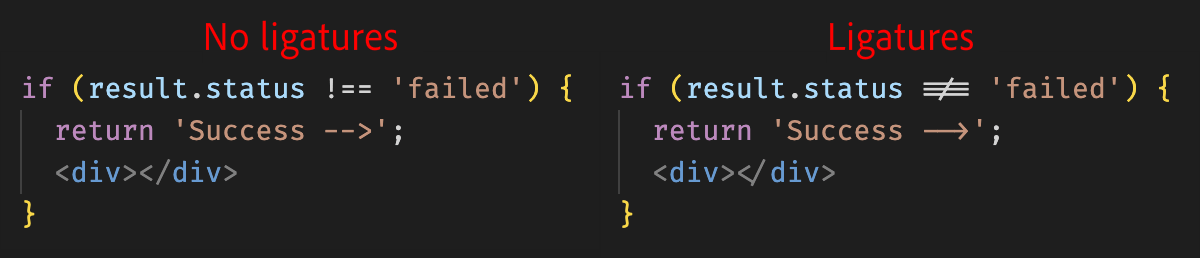 Otf Vs Ttf Fira Code Ligatures Comparison