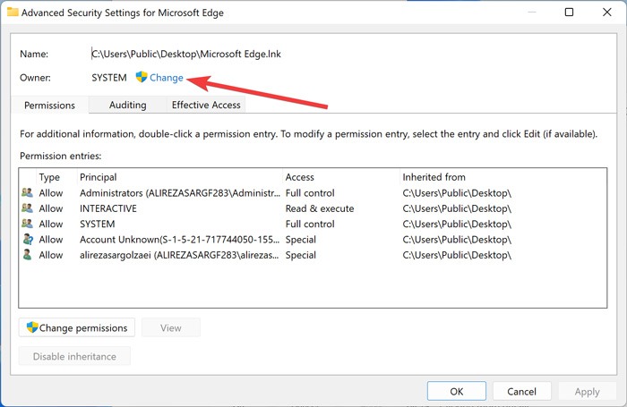 "Check names" option under "Select User or Group."
