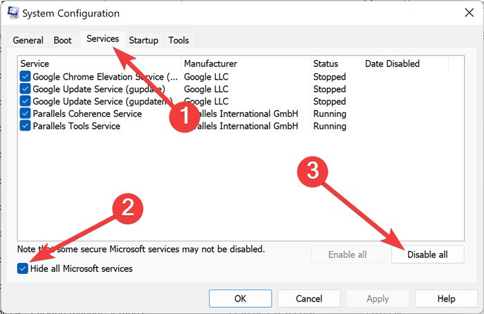 Disable all services via System Configuration.