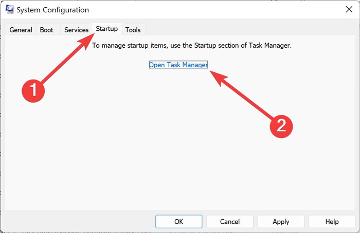 Click on "Open Task Manager" option in System Configuration. 