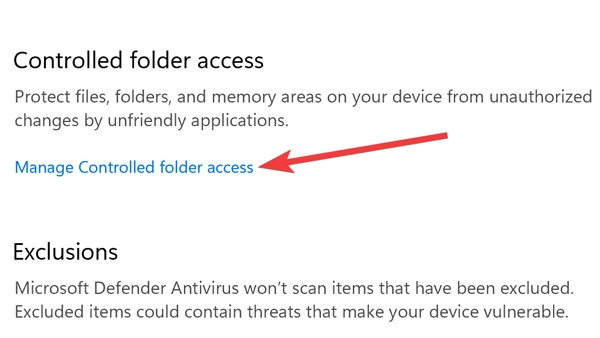 Rename Folder - Opening Manage Controlled Folder Access