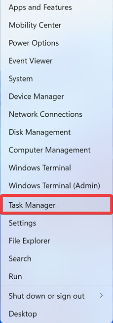 Clicking on "Task Manager" from WinX menu.