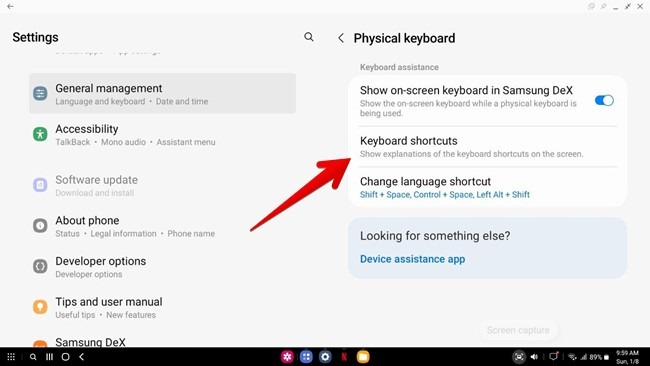 Samsung Dex Keyboard Shortcuts