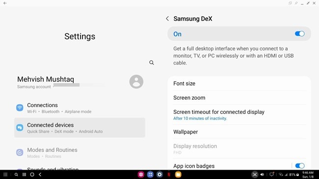 Samsung Dex Settings Customize