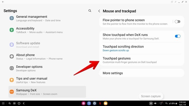 Samsung Dex Touchpad Gestures