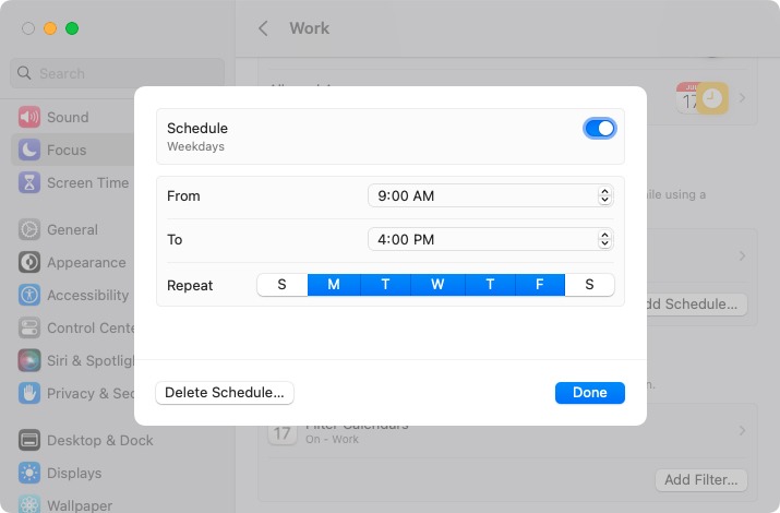 Edit or delete a Focus schedule