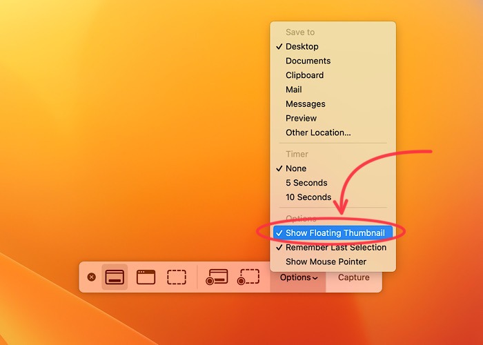 Screenshots Floating Thumbnail Checked
