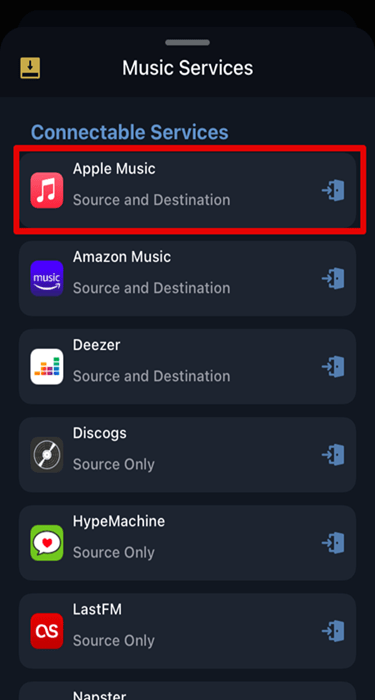Select Destination Apple Music