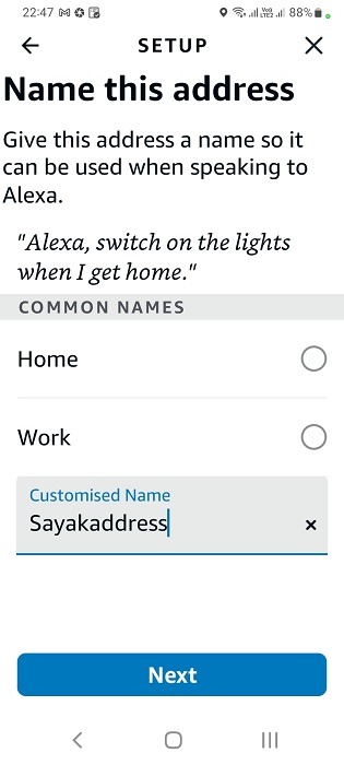 Name the address on Alexa app and set it as Home or Work address.