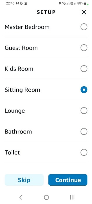 Select the room in which you will keep your Alexa speaker. 