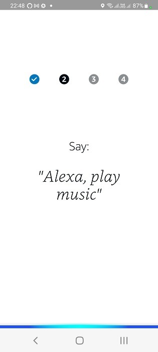 Test messages in Alexa app for creating voice profile. 