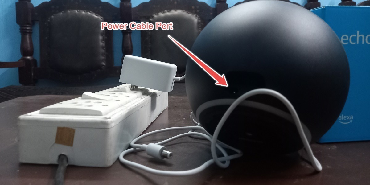 Power Cable Port Highlighted in an Amazon Echo 4th Generation Device