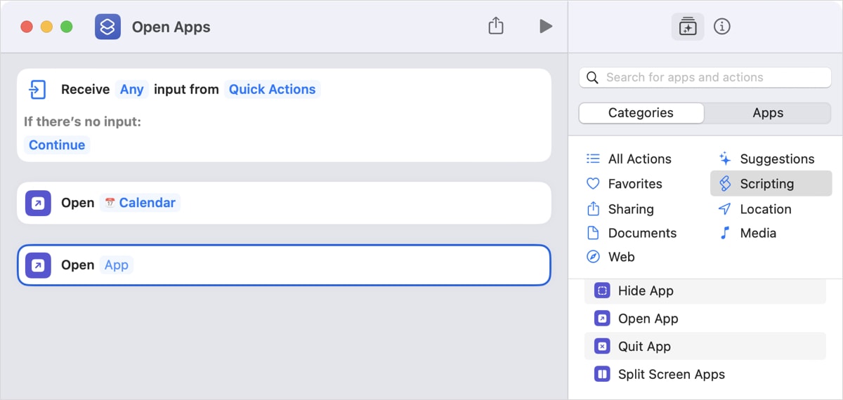 Second Open Apps action added