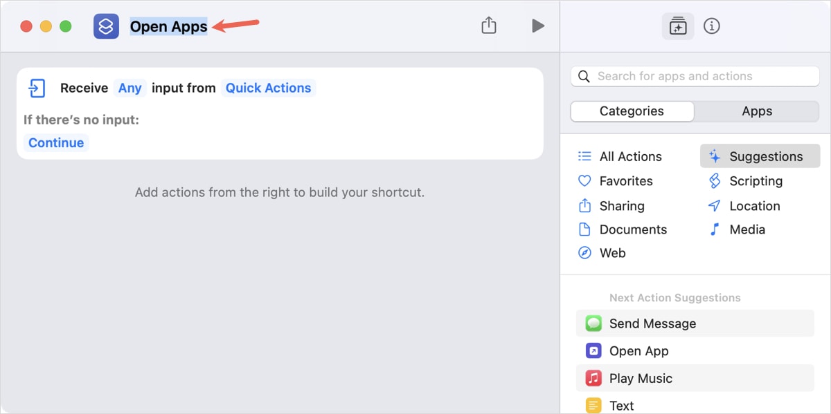 Name the Open Apps shortcut 