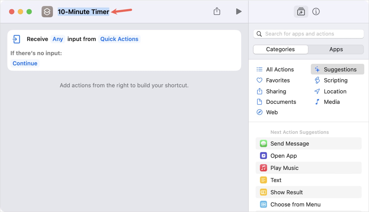 Name the Set Timer shortcut