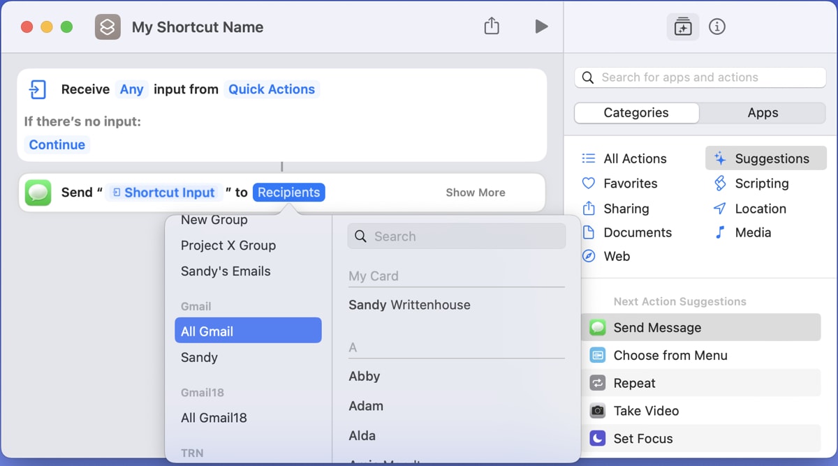 Configure a Shortcuts action