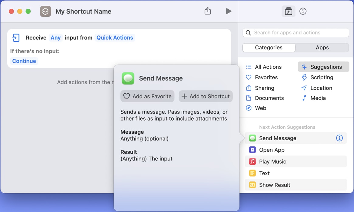 Action description in Shortcuts