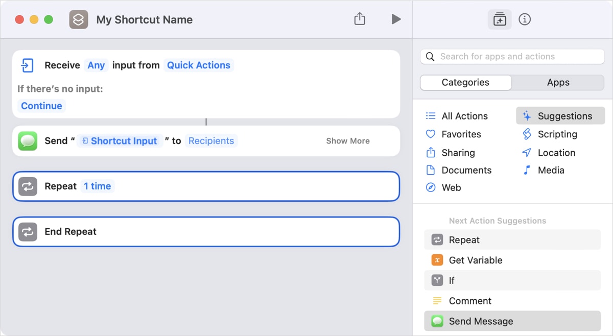 Multiple actions for a shortcuts