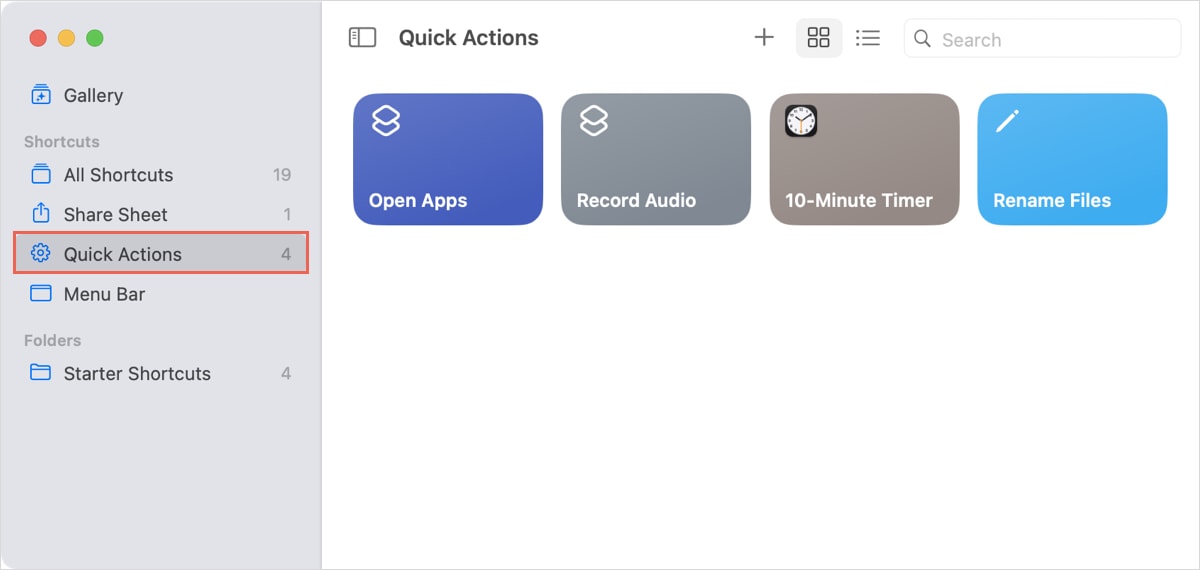 Shortcuts Quick Action