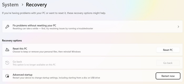 System Restore Windows Advanced Startup Windows11