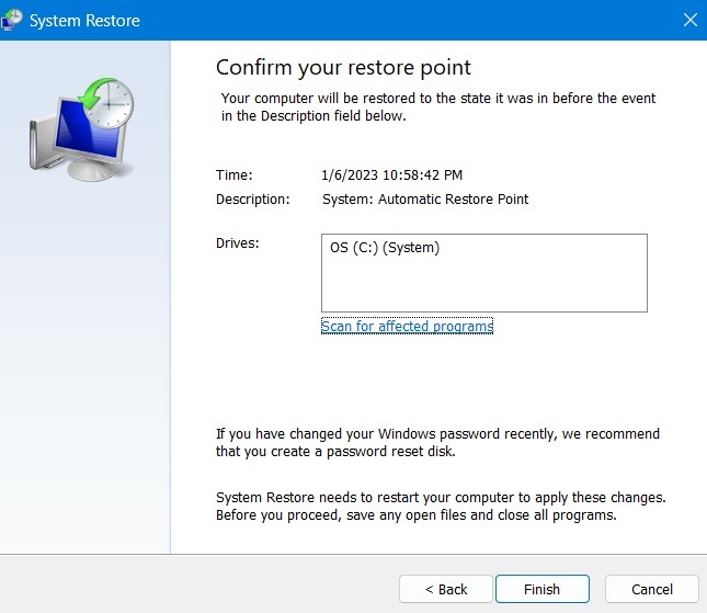 System Restore Windows Confirm Your Restore Point