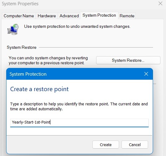 System Restore Windows Create A Restore Point Naming