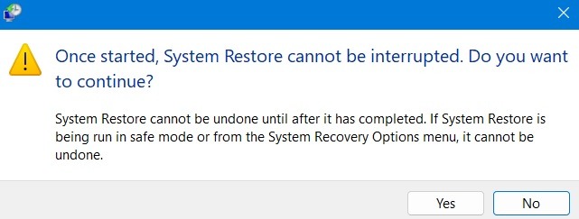 System Restore Windows Warning Message System Cannot Be Interrupted
