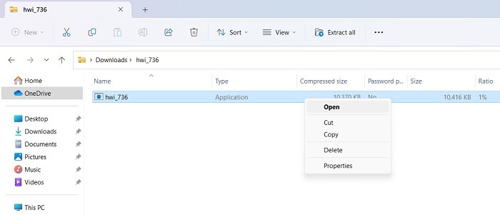 Opening a ZIP file in Windows.