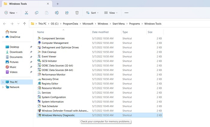 Windows Memory Diagnostic view. 
