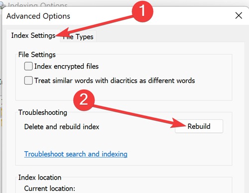 Activate "Delete and rebuild index."