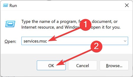 Executing "sevices.msc" in Run.