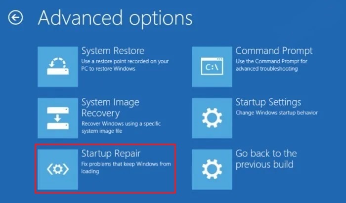 "Startup Repair" in BIOS.