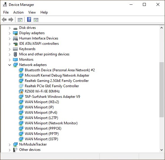Finding drivers that need to be updated in Device Manager.