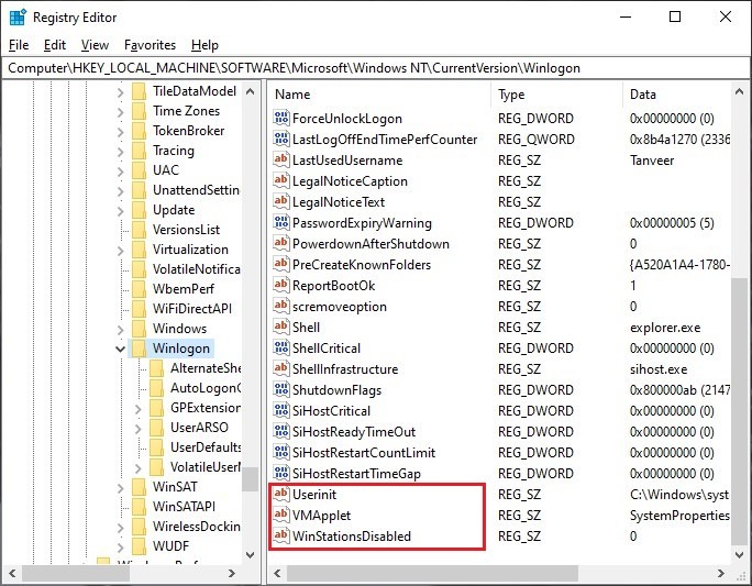 Windows Script Host Registry Userinit Delete Entries
