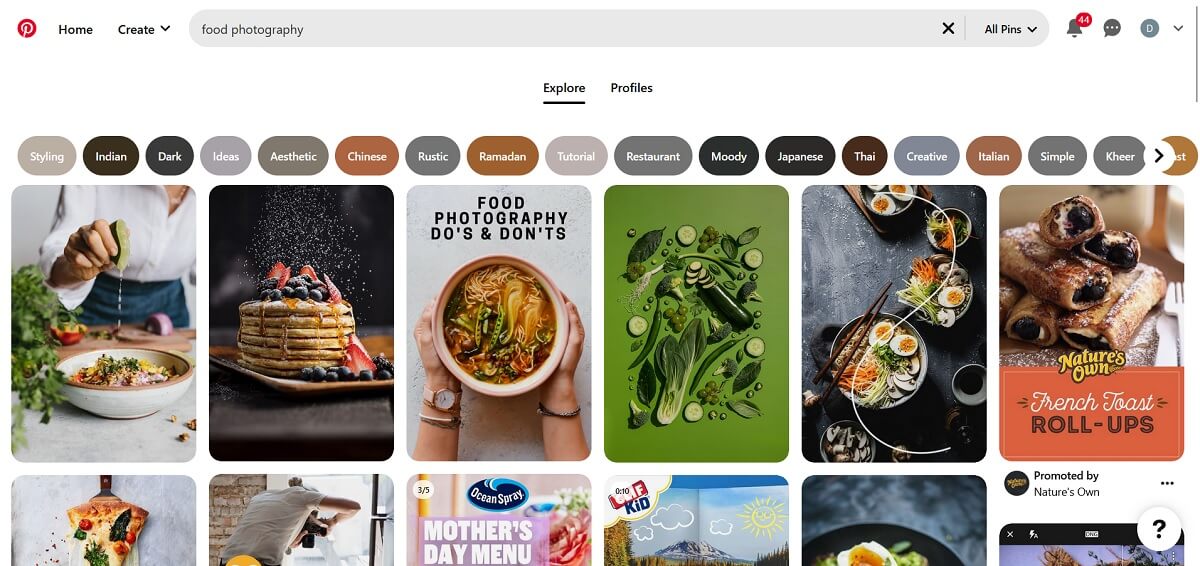 Pintrest app interface overview.
