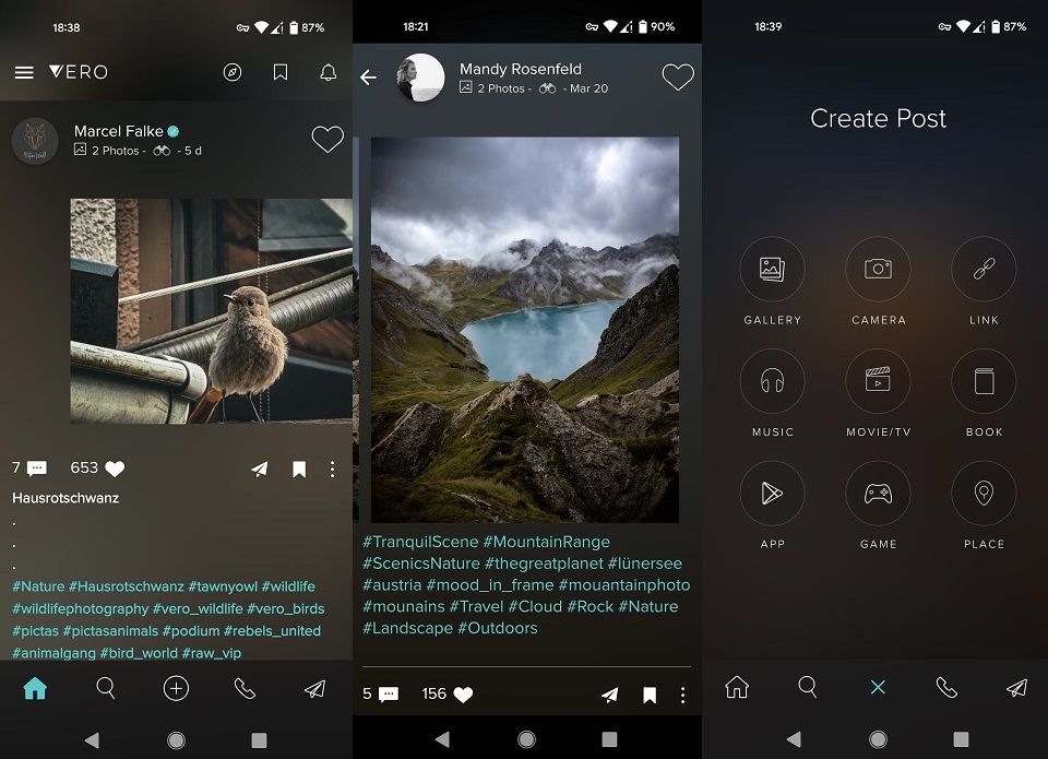 Vero app interface overview.