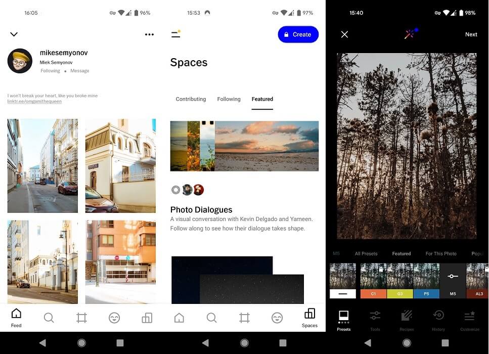 VSCO app interface overview.