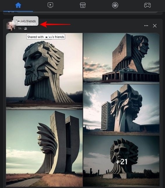 Friends post view on Facebook on PC.