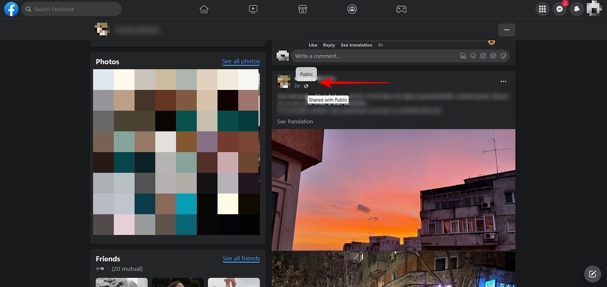 Public post view on Facebook on PC.