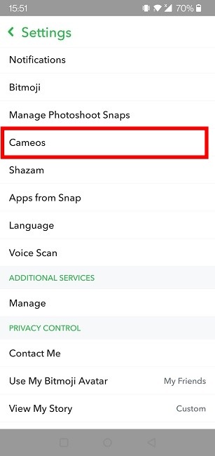 Cameos Selfie Snapchat Cameos Section.