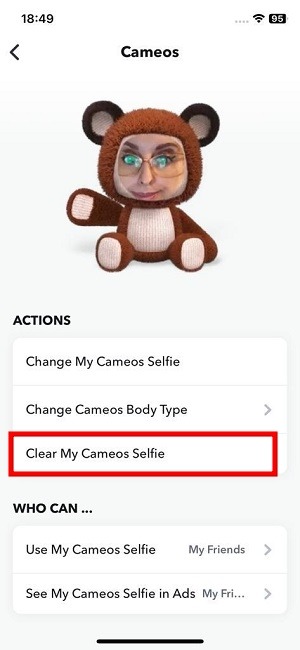 Cameos Selfie Snapchat Ios Delete